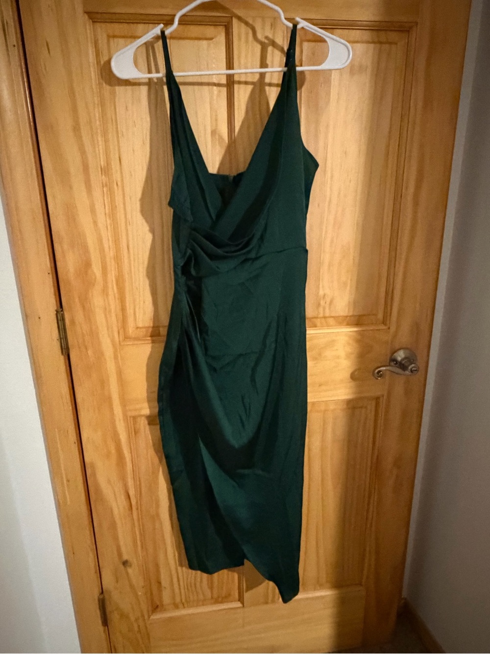 SHEIN Dark Green Midi Slip Dress with Draped Front